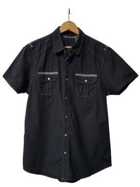 GUESS Los Angeles Black Utility Snap Front Slim Fit Shirt Triple Stitch M